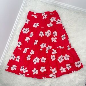 J. Crew Red Floral Tiered Midi Skirt Size XS